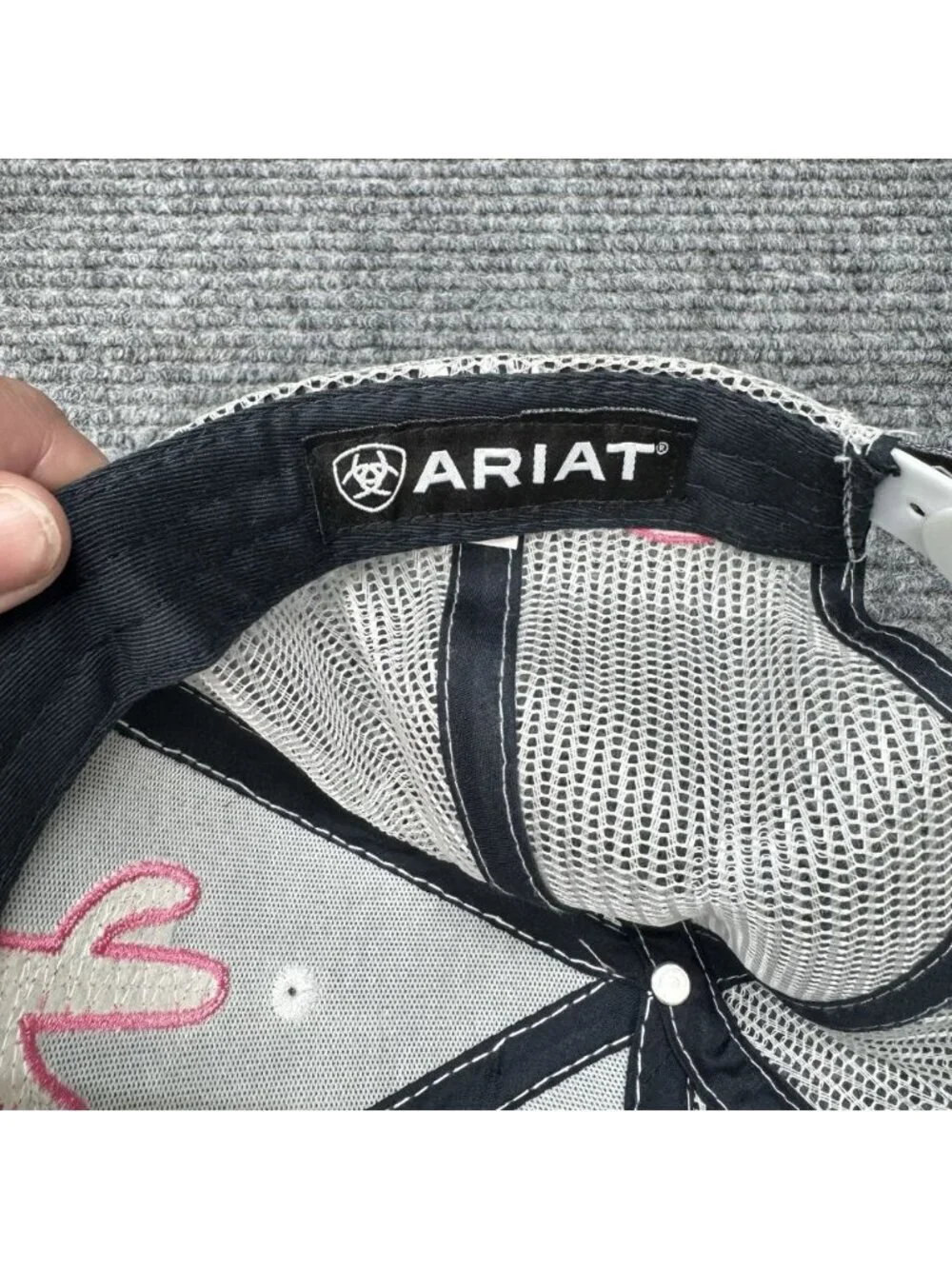 Ariat Trucker Hat Cap Cactus Thick Stitch Black Pink Mesh Back Cowgirl Western